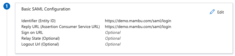 Basic SAML Configuration information